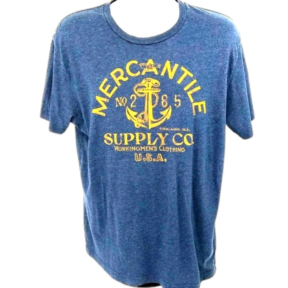 Old Navy Men's T-Shirt Mercantile Supply Co Top Blue Short Sleeve Graphic Large